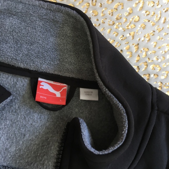 Puma Boy’s Fleece Zip Up Black Grey Jacket - Picture 6 of 8